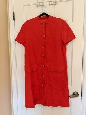 Vintage Oberon New York Linen Button-Front Dress with Flap Pockets